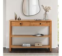 Table console d'entrée APOANA L 110 cm en bois massif coloris chêne avec 2 tiroirs et 2 tablettes, Design naturel