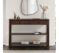 Table console d'entrée APOANA L 110 cm en bois massif coloris noyer avec 2 tiroirs et 2 tablettes, Design naturel