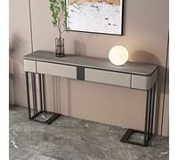 Table console d'entrée avec base en métal, table de couloir étroite avec étagère derrière le canapé, table console grise moderne avec étagères de rangement, 2 tiroirs, meuble TV étroit, tabl