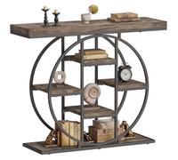 HOMCOM Table Console d'Entrée Industrielle 100cm Plateau Épais 4cm Marron | Meuble d'Entrée, 6 Étagères, Bois Métal, Console Étroite, Gain de Place, pour Couloir Salon et Derrière Canapé
