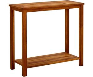 Table console d'extérieur en bois d'acacia massif, dimensions 80 x 35 x 75 cm, avec étagère de 10 cm. Table pour terrasse ou balcon, table d'appoint, meuble de rangement