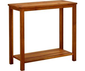 Table console d'extérieur, jardin et balcon, bois d'acacia massif finition à l'huile, étagère inférieure, 80x35x75 cm