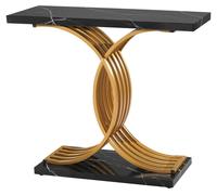 Table console dorée de 100 cm, bureau moderne à placer derrière le canapé, meuble d'entrée rectangulaire en bois, table basse étroite et allongée avec pieds en métal pour le couloir, la chambre, le sa