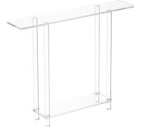 Table console en acrylique, bureau étroit à deux niveaux avec rangement ouvert en bas, table d'appoint rectangulaire moderne en acrylique, bureau d'entrée transparent pour hall d'entrée, couloir, salo