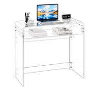 VEVOR Table console en acrylique, 40 x 85 x 75 cm, table d'appoint épaisse à 2 niveaux avec étagère de rangement, bureau d'entrée rectangulaire moderne, pour chambre, couloir, et salon, transparent