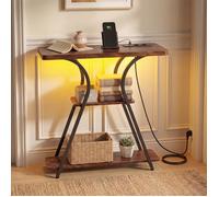 Table Console en Bois, COSTWAY, Console Meuble avec Éclairage LED, Prise de Charge, 3 Rangement Étagères, pour Salon, Entrée, Noir