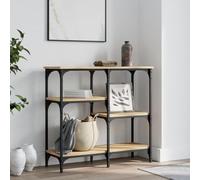 Table console en chêne Sonoma - 80 x 29 x 75 cm - En bois avec cadre en | Commode étroite, meuble de couloir, compartiment ouvert, pieds en métal, six pieds de nivellement, montage mural nécessaire