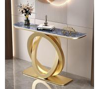 Table Console en Pierre Frittée Base Métal Double Anneau pour Entrée Salon | Design Italien Minimaliste Étroite pour Salon Couloir Foyer Maison(Gold 3,100cm/39.4in)