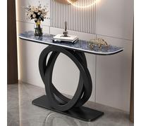 Table Console en Pierre Frittée Base Métal Double Anneau pour Entrée Salon | Design Italien Minimaliste Étroite pour Salon Couloir Foyer Maison(Black 3,150cm/59.1in)