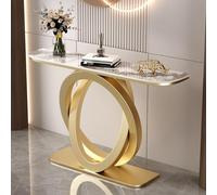 Table Console en Pierre Frittée Base Métal Double Anneau pour Entrée Salon | Design Italien Minimaliste Étroite pour Salon Couloir Foyer Maison(Gold 2,120cm/47.2in)