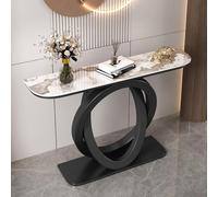 Table Console en Pierre Frittée Base Métal Double Anneau pour Entrée Salon | Design Italien Minimaliste Étroite pour Salon Couloir Foyer Maison(Black 2,80cm/31.5in)