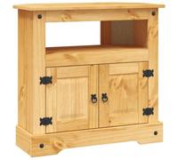 Table console en pin mexicain, 80 x 43 x 78 cm, marron | Pin massif ciré, style mexicain, 1 placard, 1 compartiment ouvert, dos pour câbles, montage facile, gain de place