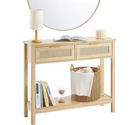Table console en rotin avec 2 tiroirs de rangement Porte coulissante en rotin naturel
