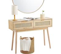 Table console en rotin avec 2 tiroirs de rangement Porte coulissante en rotin naturel