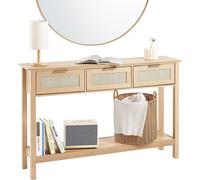 Table console en rotin avec 3 tiroirs de rangement Porte coulissante en rotin naturel