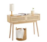 VEVOR Table console en rotin avec 2 tiroirs de rangement, table d'entrée en rotin naturel avec porte coulissante, 1000 x 300 x 745 mm, rangement pour salon, bureau, entrée ou mur TV, couleur du bois