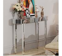 Table Console en Verre Miroir Meuble d’Entrée - 120x32x80m Argenté - Diamant Écrasé