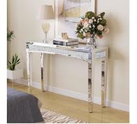 Table Console en Verre Miroir UNHO - 120x35x80.5cm - Argenté - Diamant Écrasé