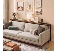 Table Console Étroite avec Prises, Hauteur Réglable, 160 x 15 x (64-89,4) cm, Marron Rustique et Noir