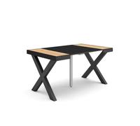 Table console extensible, 140x90x72,6cm, Pour 6 personnes, Pieds bois massif, Chêne et noir, RF2732