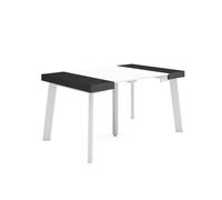 Table console extensible, 140x90x72,6cm, Pour 6 personnes, Pieds en bois, Blanc et noir, RF3123