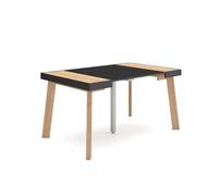 Table console extensible, 140x90x72,6cm, Pour 6 personnes, Pieds en bois, Chêne et noir, RF3136