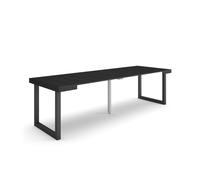 Table console extensible, 262x90x73cm, Pour 12 personnes, Pieds bois massif, Noir