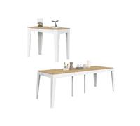 IDMarket - Table Console Extensible Michel 10 Personnes 235 cm Bois façon hêtre et Blanc