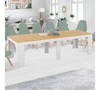 IDMARKET Table console extensible ORLANDO 14 personnes 300 cm blanc et façon hêtre