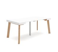 Table console extensible - SKRAUT HOME - RF3006 - Blanc - Pour 8 personnes - Pieds en bois