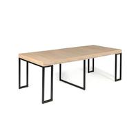 Table Console Extensible VELLA 2 en 1 Bois et Métal Noir 90-235 cm | 4 RALLONGES INCLUSES : repliée compacte en entrée, dépliée pour 10 convives, structure acier stable