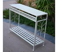 Table Console Extérieur En Métal, Table Rempotage Rectangulaire Décorative for Entrée Jardin, Etagere Plantes En Pot Résistant Aux Intempéries for Patio et Arrière-cour, Vintage(White,100x32x78cm)