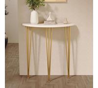 Table console fine blanche avec cadre en métal - Table d'entrée peu encombrante en demi-lune pour salon et couloir - 60 x 25 x 80 cm (accent doré)