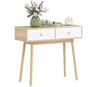 Table console - HOMCOM - 2 tiroirs et pieds en bois - pour salon, entrée, couloir - 86 x 35 x 75 cm - chêne et blanc