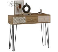 Table console - HOMCOM - 3 tiroirs - table d'entrée étroite - pieds en épingle à cheveux en acier - 90 x 30 x 75 cm - marron