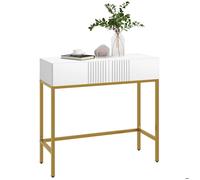 Table console - HOMCOM - avec 2 tiroirs - base en acier avec pieds antidérapants - pour entrée, salon - blanc