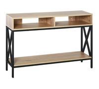 HOMCOM Table Console Table d'Entrée Industriel Multi-rangements 120 x 23,5 x 75 cm Bois Chêne