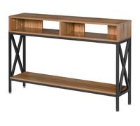 Table console - HOMCOM - table entrée industriel multi-rangements mobilier salon - bois - 120x23,5x75cm - noyer
