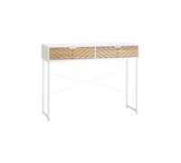 HomCom - Table console 2 tiroirs 100x30x75 cm Panneaux de particules aspect chêne chevrons blanc