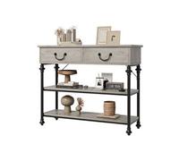 Table Console industrielle 2 tiroirs 2 étagères 100x30x80cm Gris