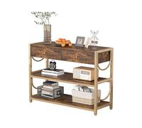 Table Console Industrielle 2 Tiroirs 3 Niveaux Marron