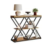 Table console industrielle 3 niveaux structure métallique en X Marron