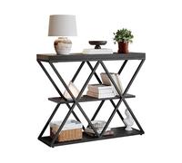 Table console industrielle 3 niveaux structure métallique en X Noir
