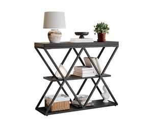 Table console industrielle 3 niveaux structure métallique en X Noir