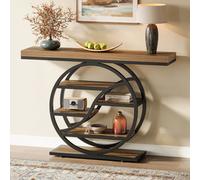 Table console industrielle à 5 étages de 120 cm avec socle circulaire, tables d'appoint étroites en bois avec étagères de rangement pour salon, couloir, hall d'entrée Marron Rangement à 6 niveaux : av