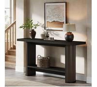 Table Console,Little Tree,140x30x80 cm,Table d'Entrée Étroite avec 2 Étagères Pour Salon,Couloir,Entrée,Moderne,Noir