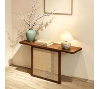 Table Console Meuble d'Entrée Bois de Chêne Massif Étroit Petit Meuble | Rangement Décoratif en Rotin Tressé pour Couloir, Hall d'Entrée, Salon, Derrière Canapé, Vestibule, Corridor & Petit Espace
