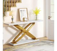 Table console moderne (140 x 33 x 80 cm), table d'appoint étroite aspect marbre avec cadre blanc doré pour salon, entrée ou couloir. À propos de cet article✔️ DESIGN LUXUEUX : Notre console au charme