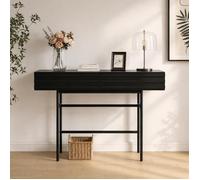 Table console Moderne avec 2 Tiroirs, Meuble d’entrée avec Pieds en Métal, 160x40.5x80.5, Noir