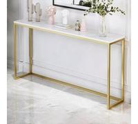 Table console moderne avec plateau en pierre frittée et structure en métal | Table d'entrée, table de canapé derrière le canapé pour salon, hall, couloir (A, 140 x 20 x 75 cm / 55.1*7.9*29.5in)